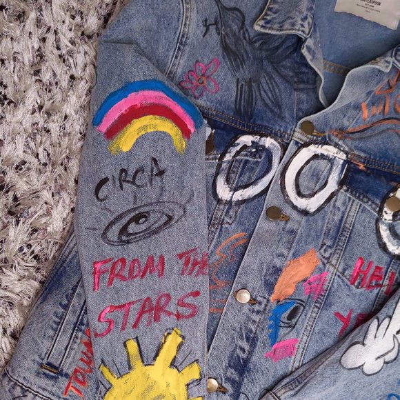 ONETEASPOON Womens Epic Records Graffiti Denim Jacket - Blue Denim - Picture 5 of 10